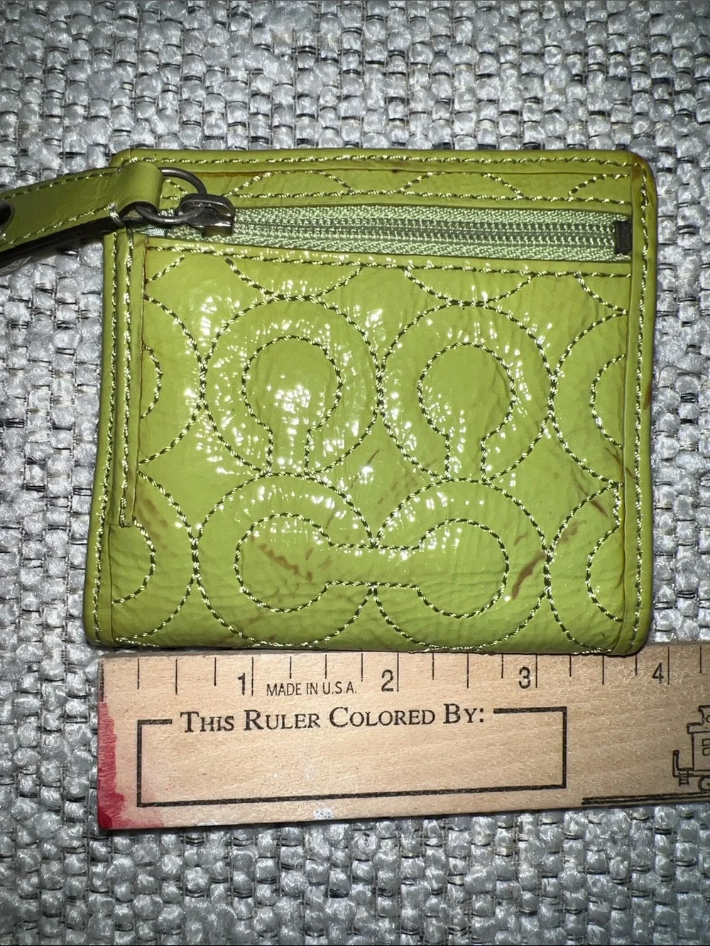 Coach Vintage Y2K Signature OP Lime Green Patent Leather Compact Wallet